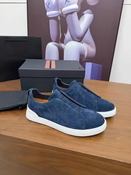 Thom Browne 4-Bar Slip-On Sneakers Navy Suede Sneakers - 1