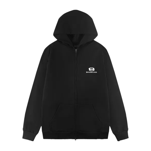 Balenciaga Logo Zip-Up Hoodie Black - 4