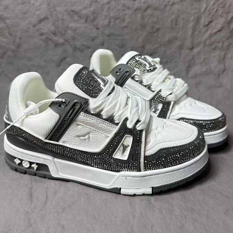 Louis Vuitton Trainer Crystal Embellished Sneakers (Black, Orange, Purple, Red, Blue, White/Black, White)