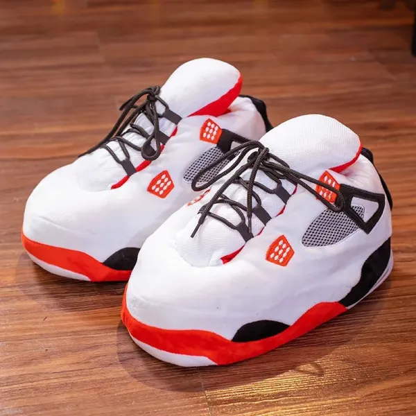 Air Jordan 4 Inspired Plush Slippers White Red Black - 1