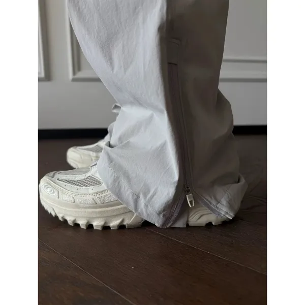 Design Drawstring Waist Pants Light Gray Pants - 7