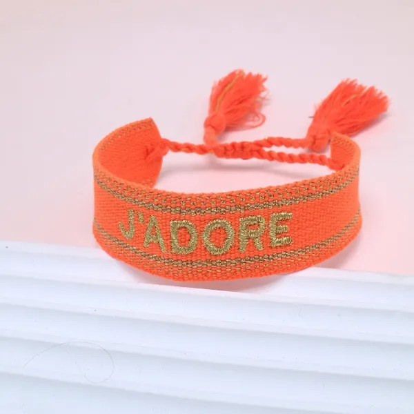 J'Adore Embroidered Tassel Bracelet Orange - 1