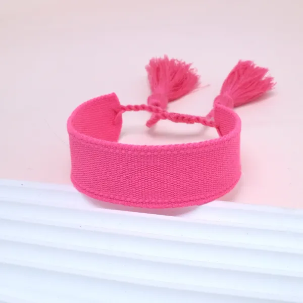 Handwoven Cotton Tassel Bracelet Pink Accessories - 1