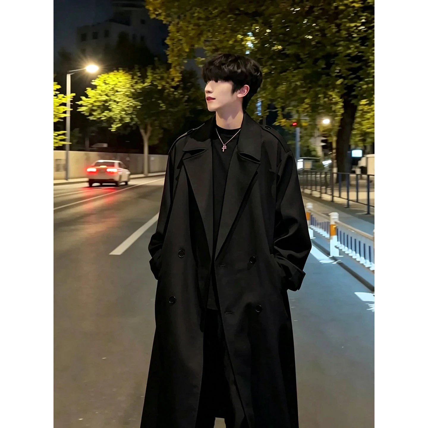Black Double-Breasted Trench Coat photo 2