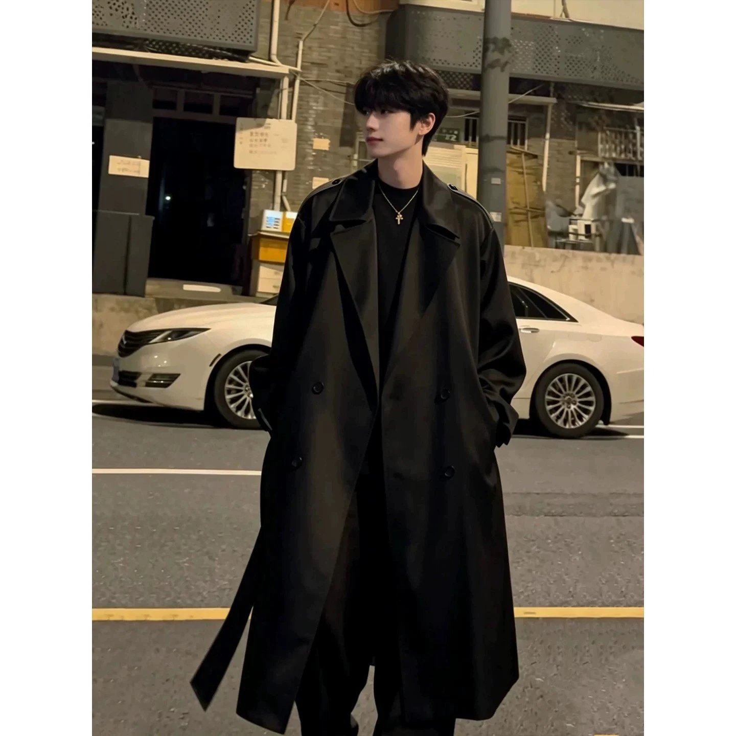 Black Double-Breasted Trench Coat photo 5