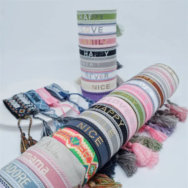 Handwoven Cotton Tassel Bracelet Pink Accessories - 21