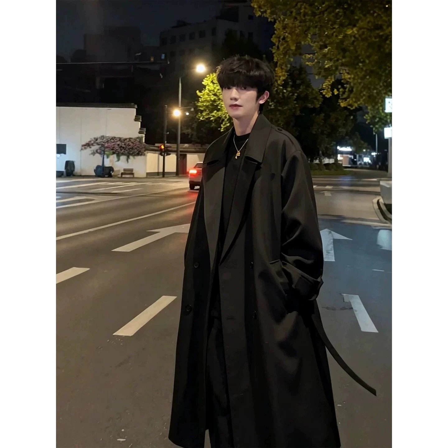 Black Double-Breasted Trench Coat photo 4
