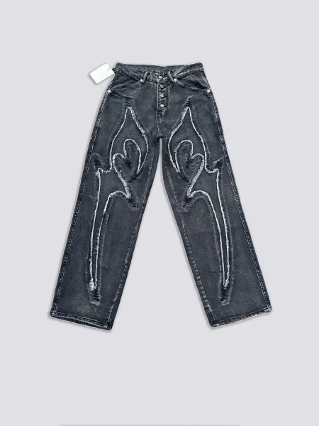 Maison Margiela Tabi Flame Embroidered Distressed Black Jeans - 1