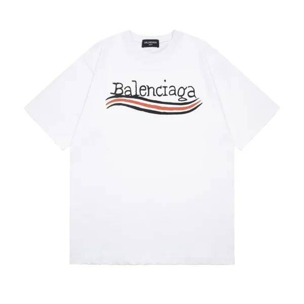 Balenciaga Logo Wave Print White T-Shirt - 1