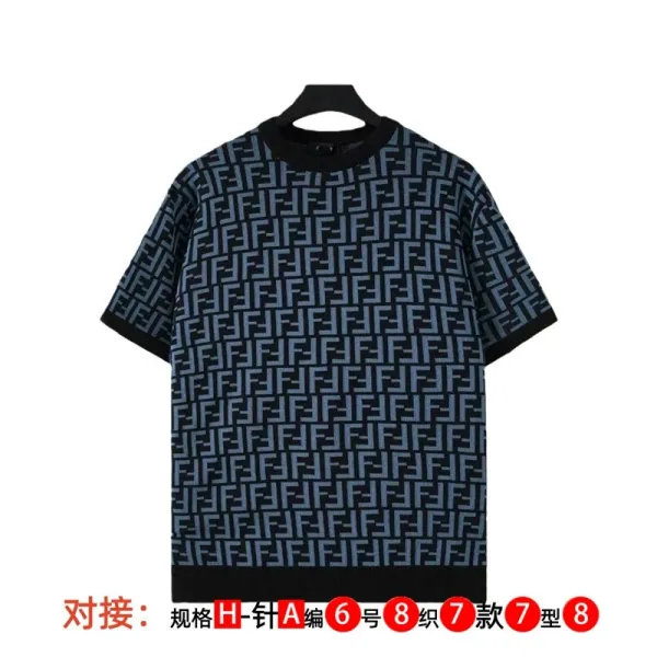 Fendi FF Logo Knit T-Shirt Navy Blue - 1