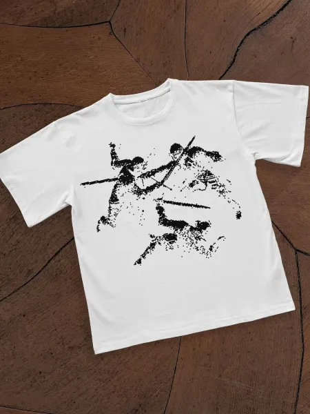Pixel Art Samurai Duel White T-Shirt - 1