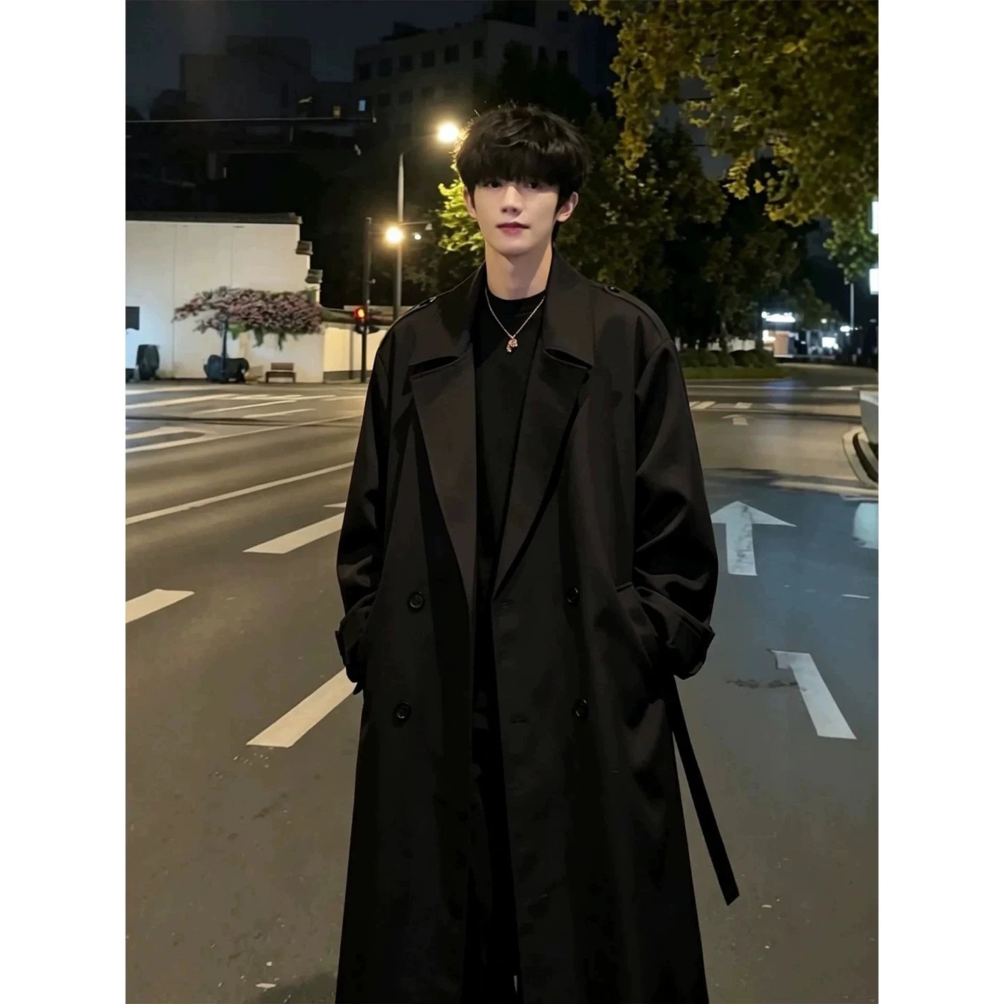 Black Double-Breasted Trench Coat photo 7