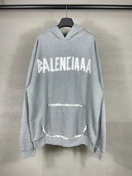 Balenciaga Distressed Logo Hoodie Army Green - 21
