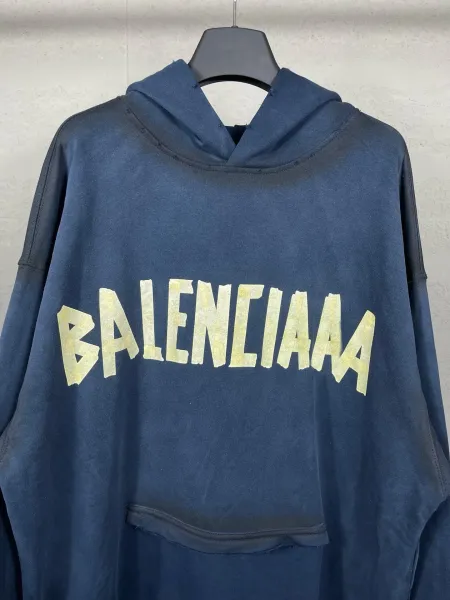 Balenciaga Distressed Logo Hoodie Army Green - 9