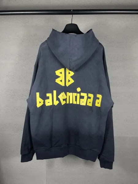 Balenciaga Distressed Logo Hoodie Army Green - 13