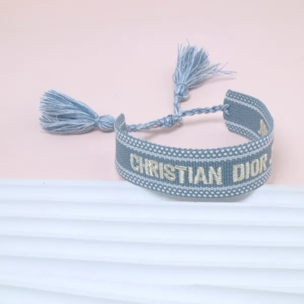 Dior Book Tote Strap Light Blue Embroidered Bracelet - 1
