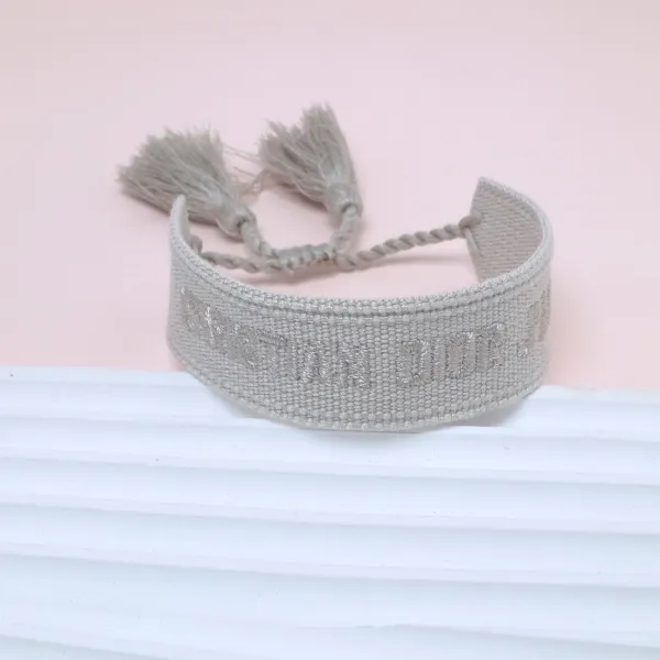Dior Oblique Embroidered Tassel Bracelet Beige Accessories - 1