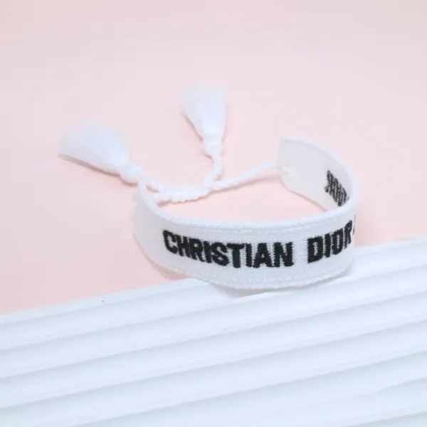 Dior Christian Dior Embroidered White Fabric Bracelet - 1