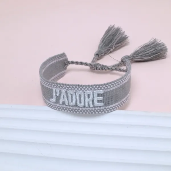 Dior J'Adore Gray Woven Bracelet with Tassels - 1