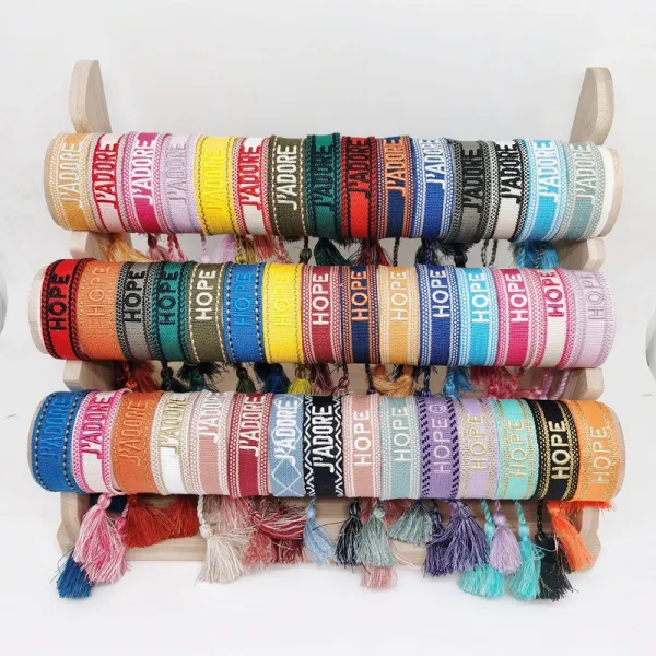 Handwoven Cotton Tassel Bracelet Pink Accessories - 22