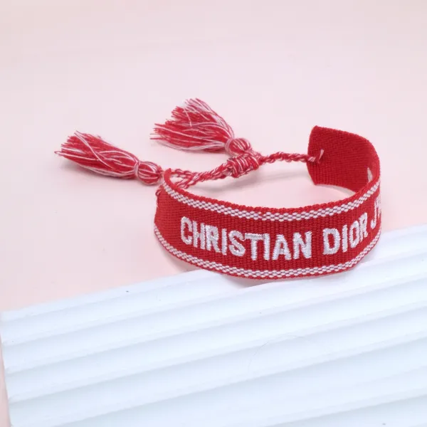 Dior J'Adior Red Embroidered Woven Bracelet with Tassels - 1