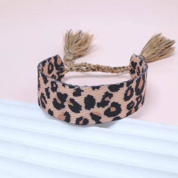 Leopard Print Tassel Cuff Bracelet - 1