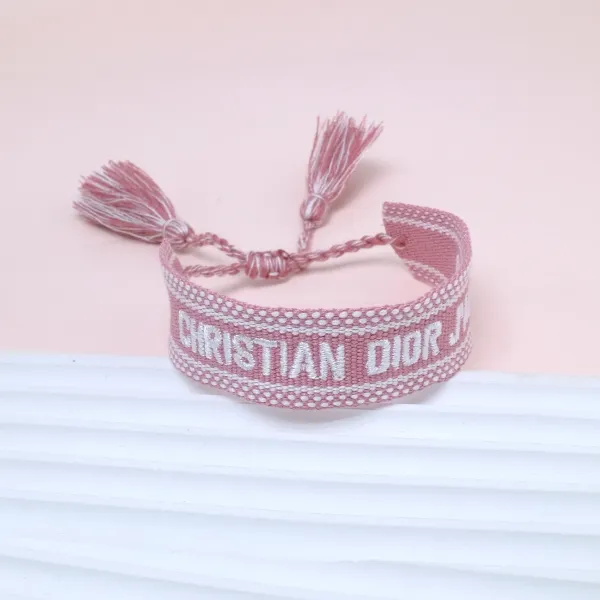 Dior Oblique Pink Woven Bracelet with Tassels - 1