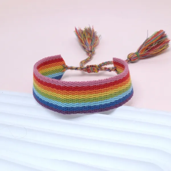 Handwoven Rainbow Stripe Tassel Bracelet Multicolor Bracelets - 1