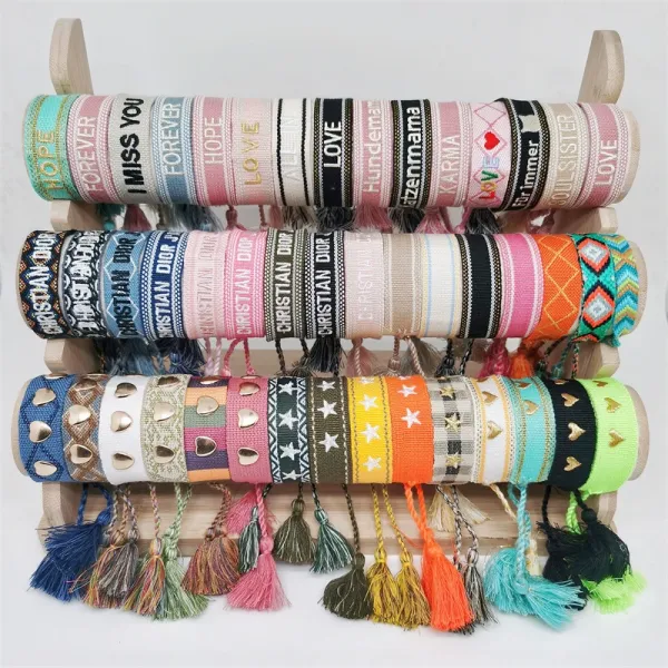 Handwoven Cotton Tassel Bracelet Pink Accessories - 23