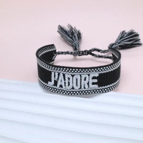 Dior J'Adore Embroidered Woven Bracelet Black and Silver - 1