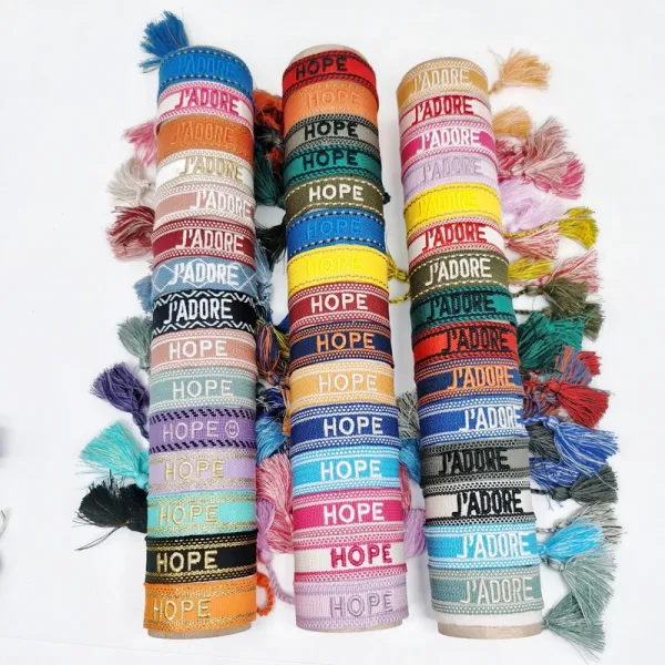 Handwoven Cotton Tassel Bracelet Pink Accessories - 19