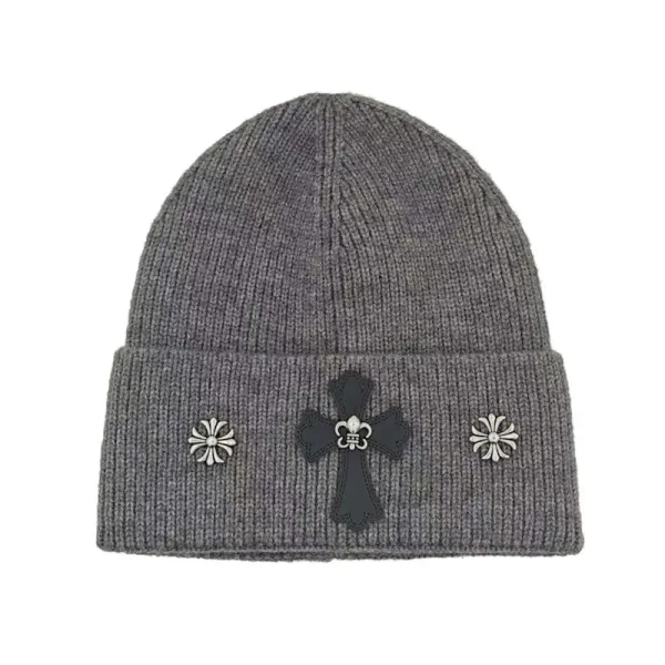 Chrome Hearts Cross Beanie Gray Knit Hat - 1