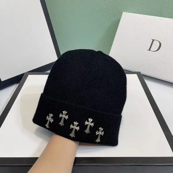 Chrome Hearts x Dior Inspired Cross-Embellished Black Beanie - 1
