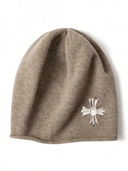 Chrome Hearts Cross Beanie Beige Knit Hat - 1