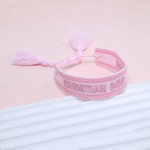 Dior Oblique Pink Woven Bracelet with Tassels - 1