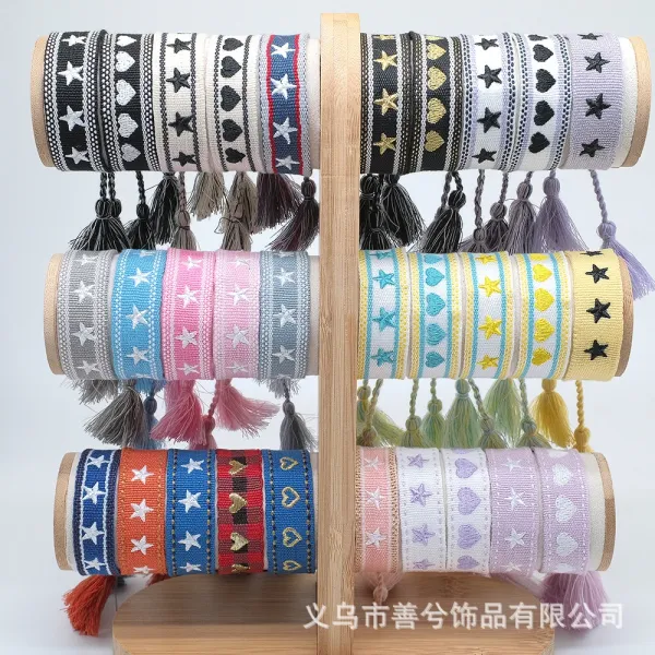 Handwoven Cotton Tassel Bracelet Pink Accessories - 8