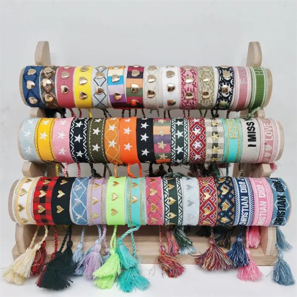 Handwoven Cotton Tassel Bracelet Pink Accessories - 24