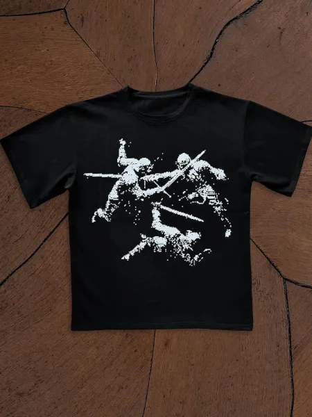Pixel Art Samurai Duel White T-Shirt - 5