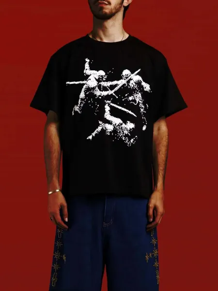 Pixel Art Samurai Duel White T-Shirt - 4