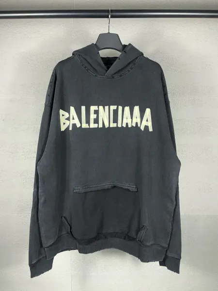 Balenciaga Distressed Logo Hoodie Army Green - 5