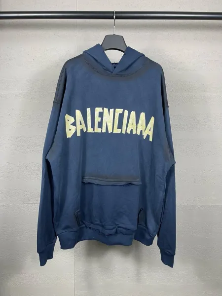 Balenciaga Distressed Logo Hoodie Army Green - 7