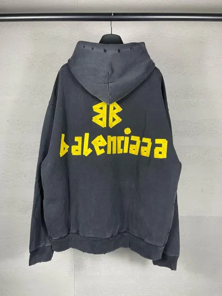 Balenciaga Distressed Logo Hoodie Army Green - 6