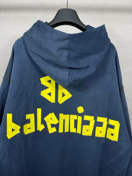 Balenciaga Distressed Logo Hoodie Army Green - 10