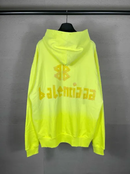 Balenciaga Distressed Logo Hoodie Army Green - 17