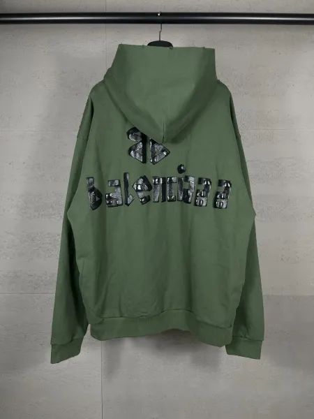 Balenciaga Distressed Logo Hoodie Army Green - 18
