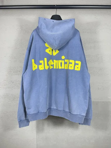 Balenciaga Distressed Logo Hoodie Army Green - 20