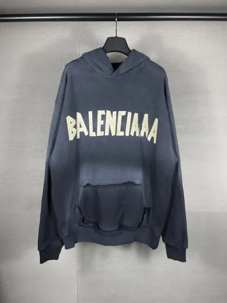 Balenciaga Distressed Logo Hoodie Army Green - 12