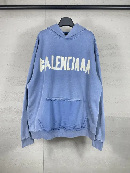 Balenciaga Distressed Logo Hoodie Army Green - 19