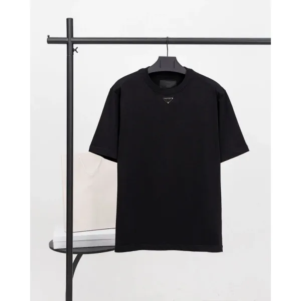 Prada Triangle Logo Black Cotton T-Shirt - 1