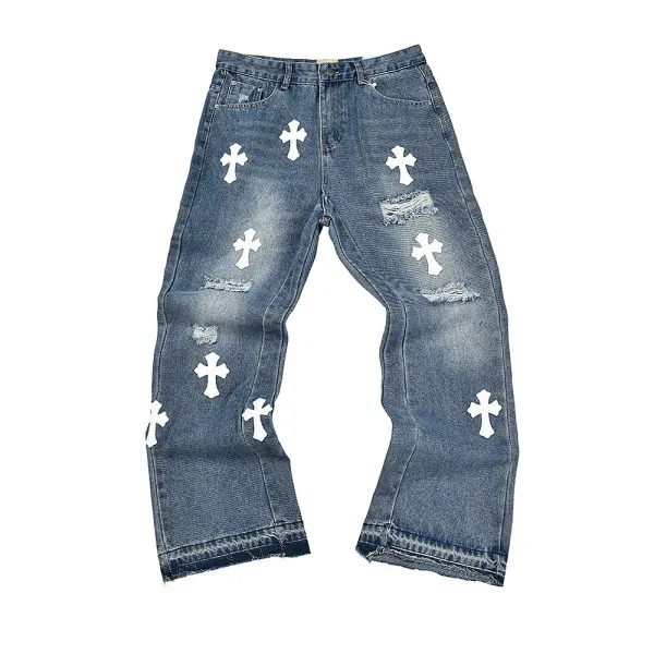 Chrome Hearts Cross-Embellished Distressed Straight-Leg Jeans - 1